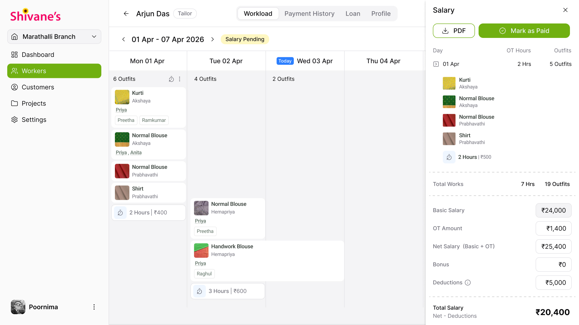 SuHappy salary panel showing automatic payroll calculation